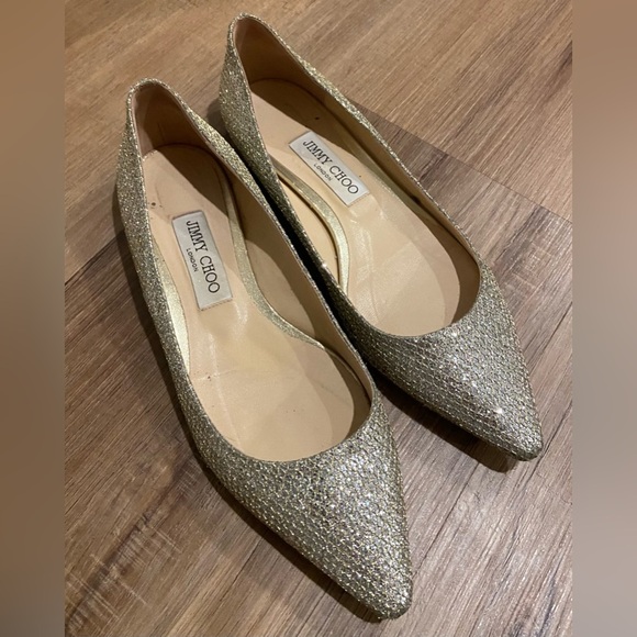 Jimmy Choo Silver Glitter Flats EU 38.5/ US 8.5 - Picture 1 of 13
